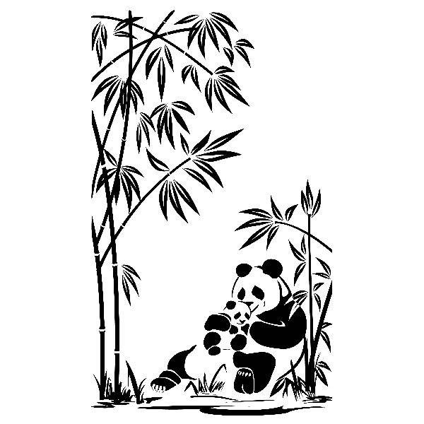 Stickers muraux: Ours panda et cannes de bambou