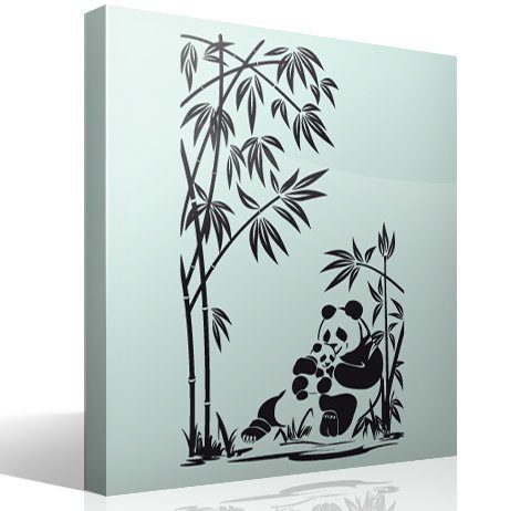 Stickers muraux: Ours panda et cannes de bambou