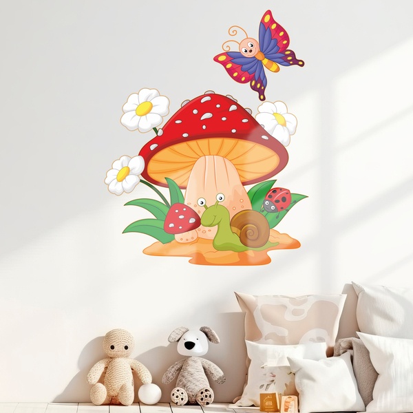 Stickers pour enfants: Champignon, marguerites, escargot et le papillon