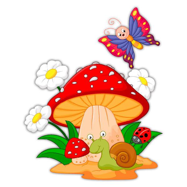 Stickers pour enfants: Champignon, marguerites, escargot et le papillon