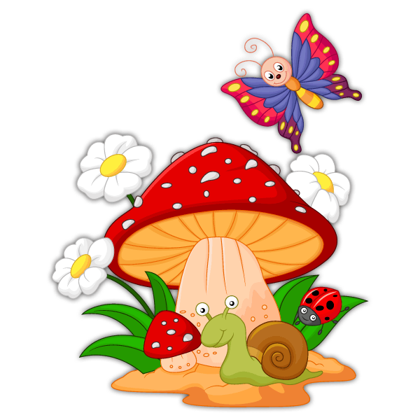 Stickers pour enfants: Champignon, marguerites, escargot et le papillon