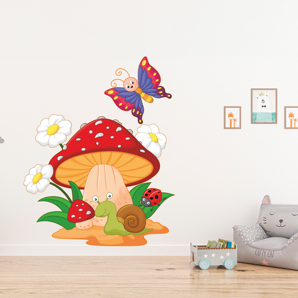 Stickers pour enfants: Champignon, marguerites, escargot et le papillon