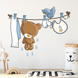 Stickers pour enfants: Petit ours et petit oiseau sur la corde à linge 4