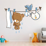 Stickers pour enfants: Petit ours et petit oiseau sur la corde à linge 5