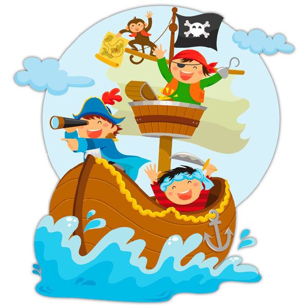 Stickers pour enfants: Pirates voile sur son bateau