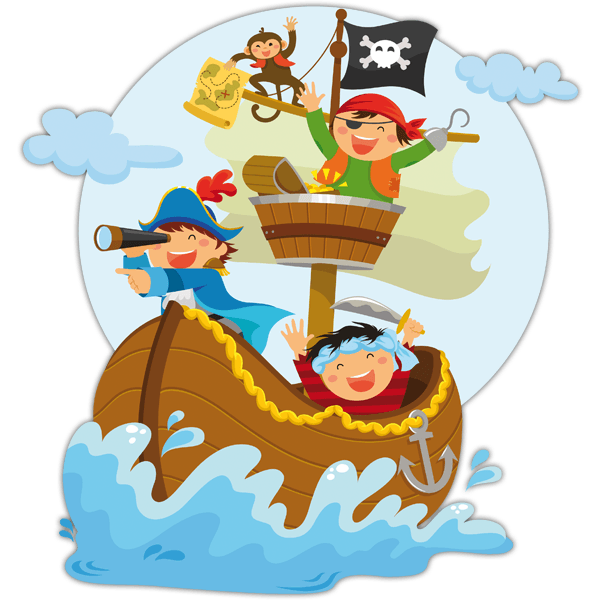 Stickers pour enfants: Pirates voile sur son bateau 0