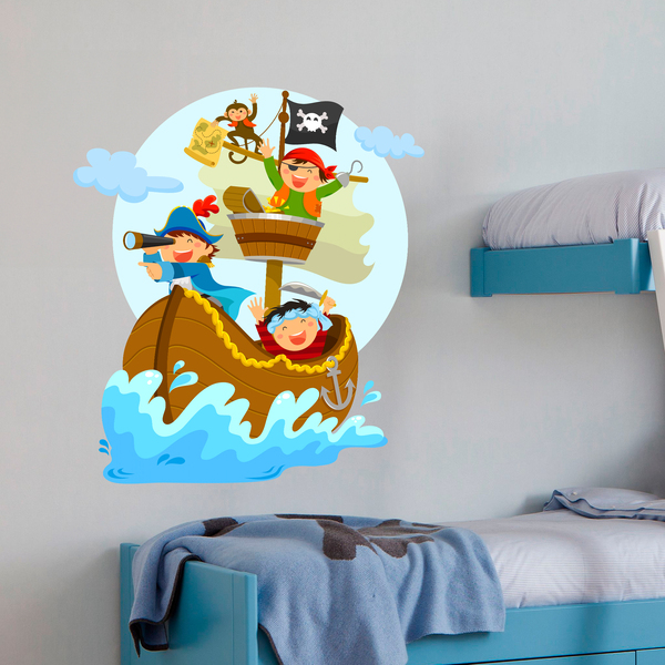 Stickers pour enfants: Pirates voile sur son bateau