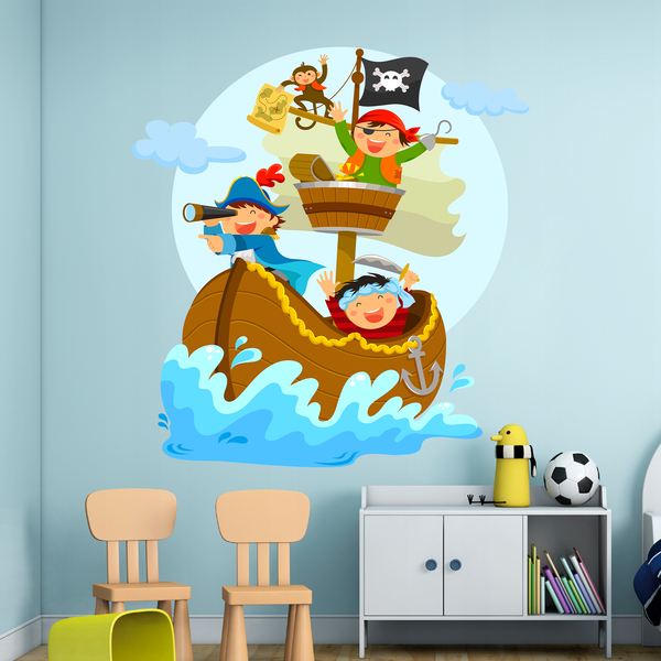 Stickers pour enfants: Pirates voile sur son bateau