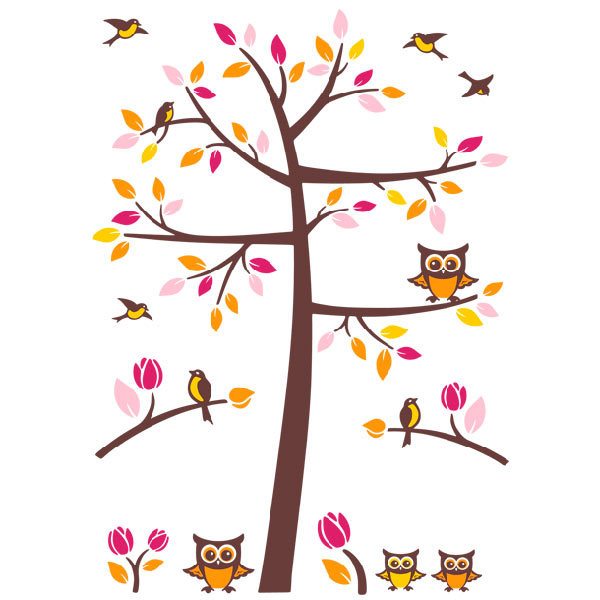 Stickers muraux: Arbre avec des oiseaux et des hiboux