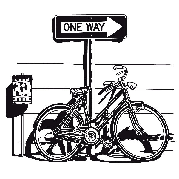 Stickers muraux: Vélo vintage sur panneau de signalisation One Way