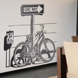 Stickers muraux: Vélo vintage sur panneau de signalisation One Way 2