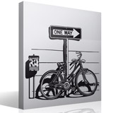 Stickers muraux: Vélo vintage sur panneau de signalisation One Way 3