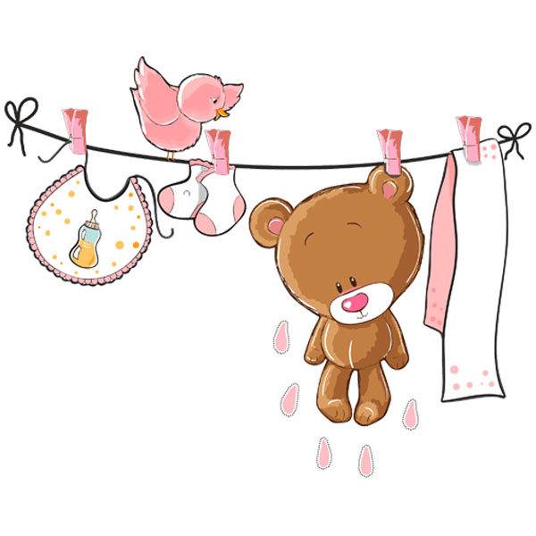 Stickers pour enfants: Bear sur la corde à linge rose