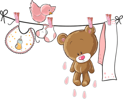 Stickers pour enfants: Bear sur la corde à linge rose 0