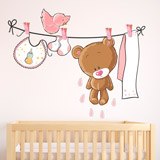 Stickers pour enfants: Bear sur la corde à linge rose 3