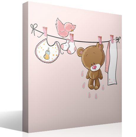 Stickers pour enfants: Bear sur la corde à linge rose