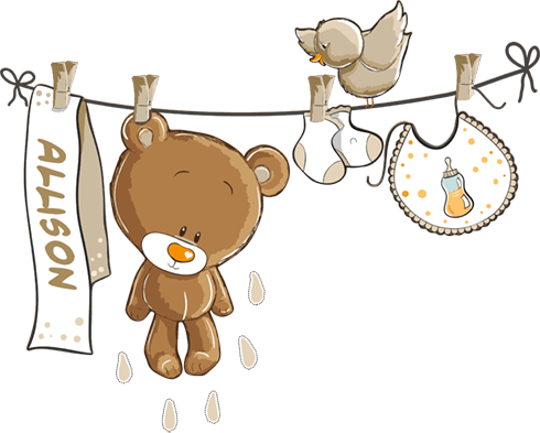 Stickers pour enfants: Ours sur la corde à linge neutre avec nom 0