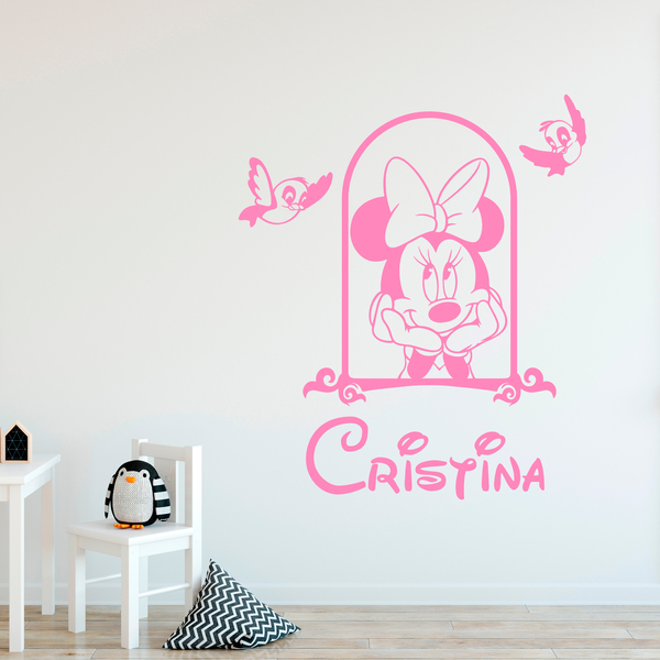 Stickers pour enfants: Minnie dans la fenêtre personnalisée