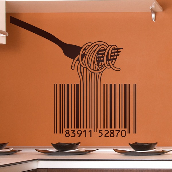 Stickers muraux: Fourche, spaghetti et code à barres