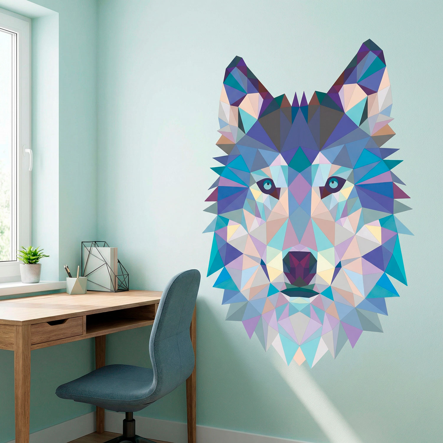 Stickers muraux: T&ecirc;te de Loup Origami