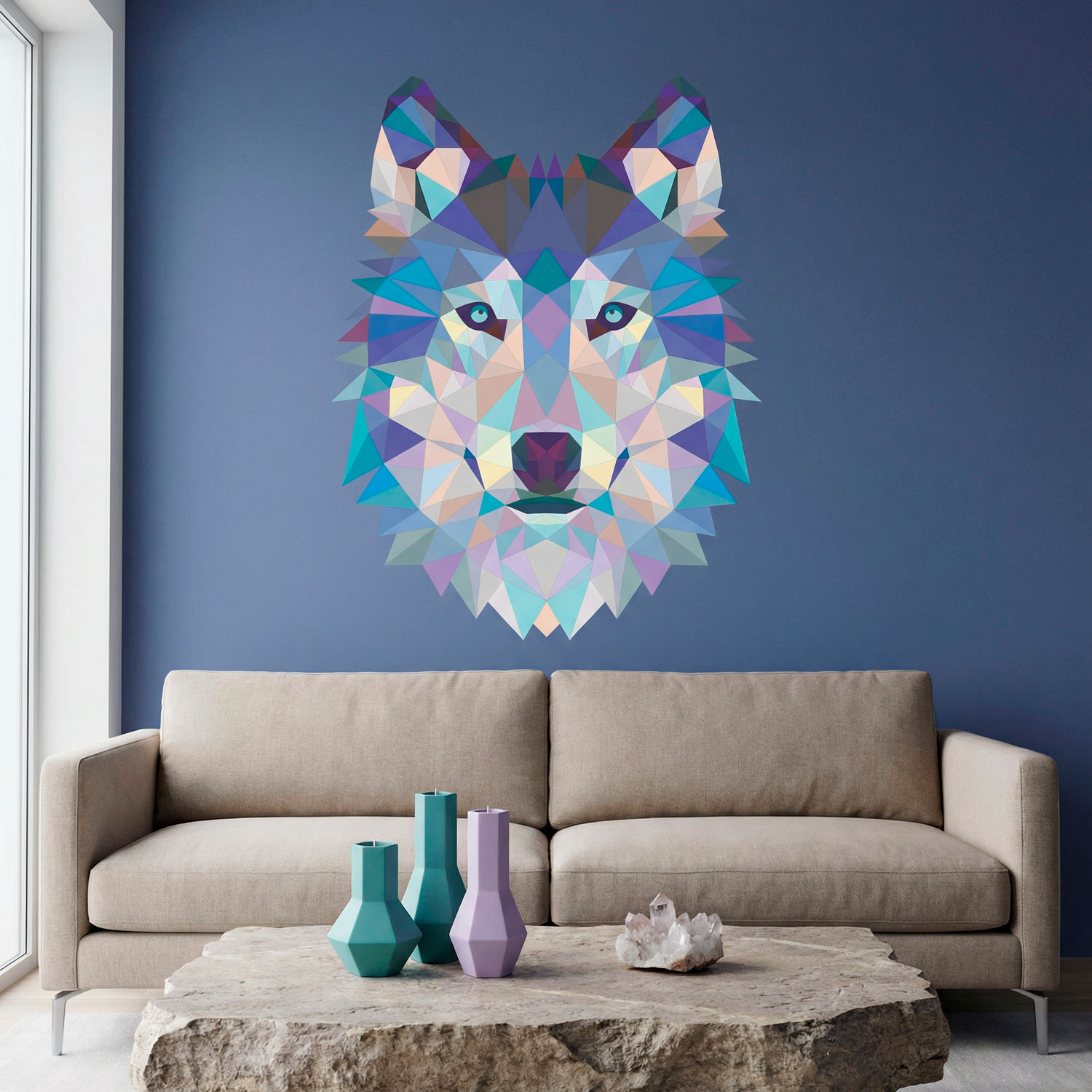 Stickers muraux: T&ecirc;te de Loup Origami