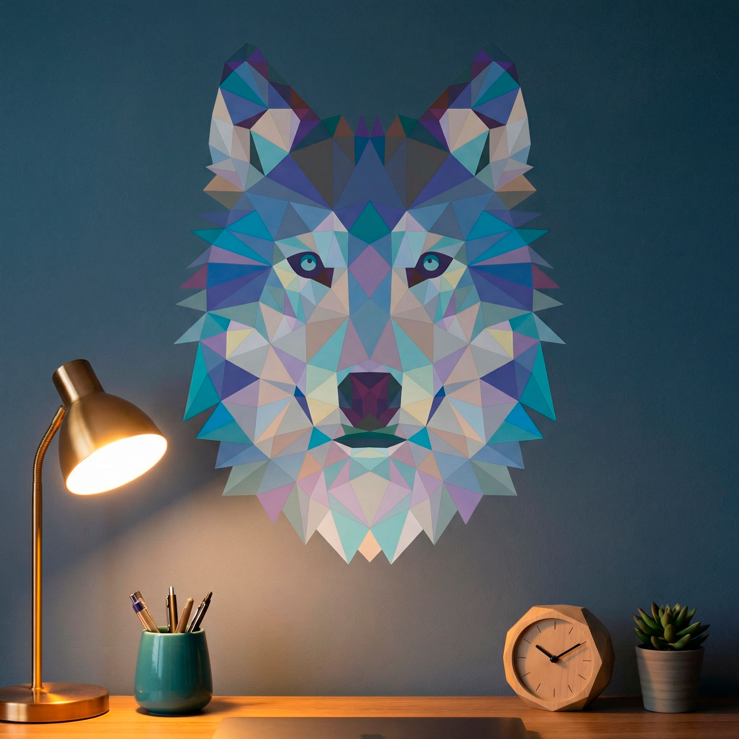 Stickers muraux: T&ecirc;te de Loup Origami