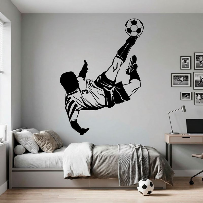 Stickers Muraux Football 3D - 60x30 Cm - Déco Chambre Garçon, Salon - PVC Facile à Coller