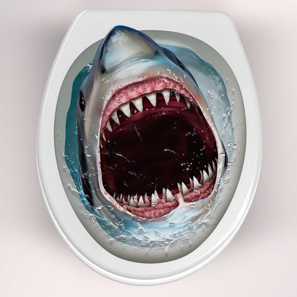 Stickers muraux: Requin qui sort de la cuvette des toilettes 1