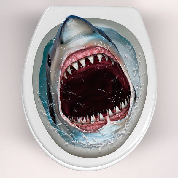 Stickers muraux: Requin qui sort de la cuvette des toilettes