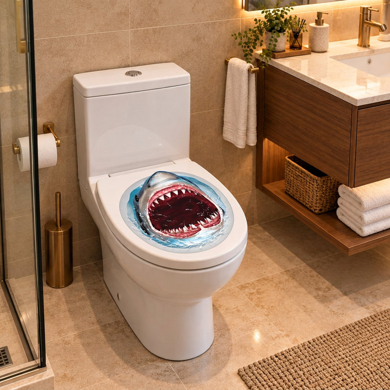 Stickers muraux: Requin qui sort de la cuvette des toilettes