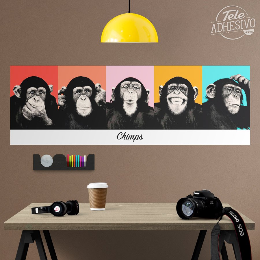 Stickers muraux: Poster adhésif 5 Chimpanzés