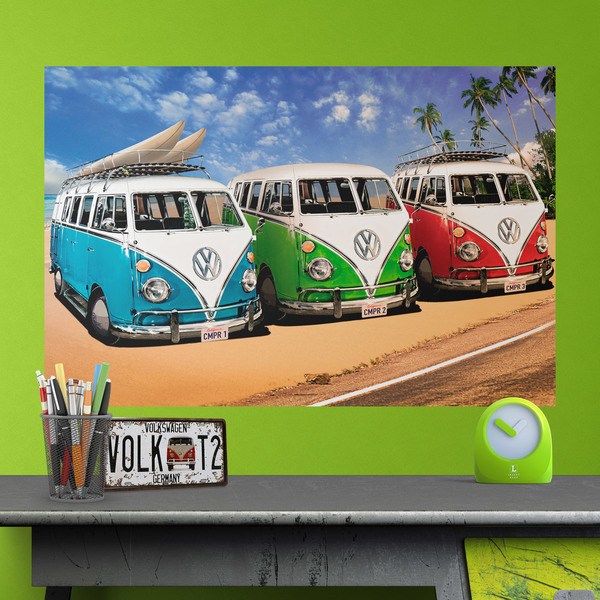 Stickers muraux: 3 camionnettes Volkswagen Hippie