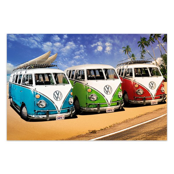 Stickers muraux: 3 camionnettes Volkswagen Hippie