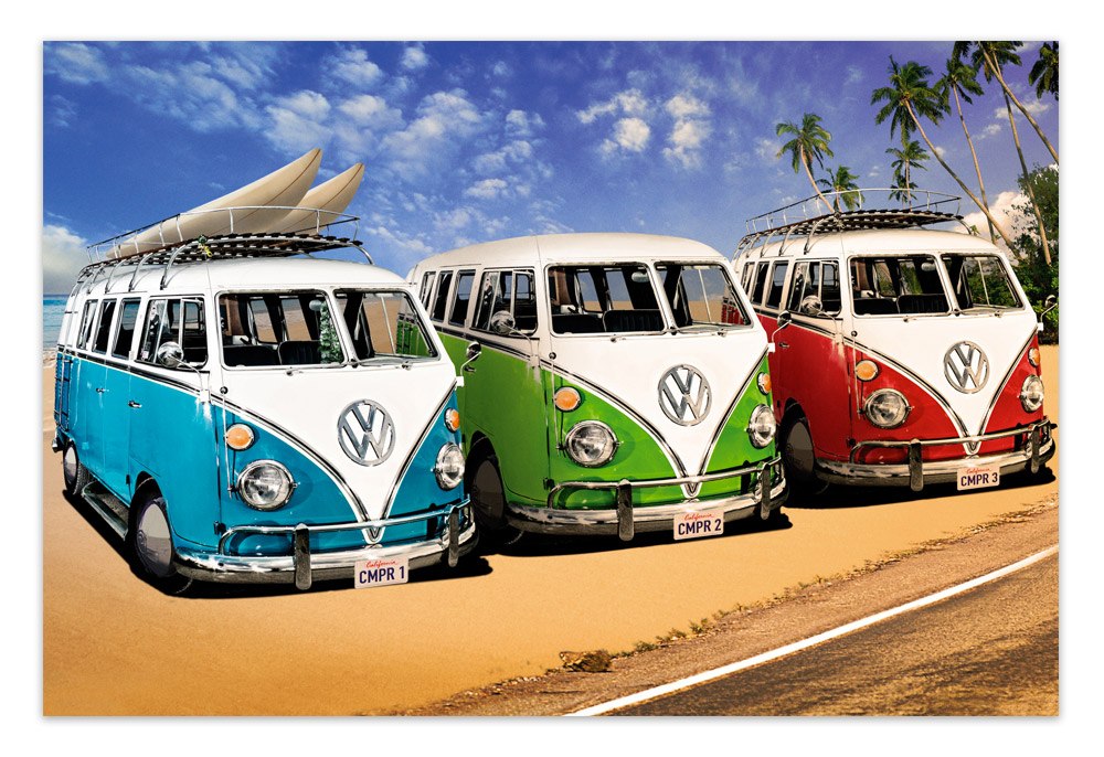 Stickers muraux: 3 camionnettes Volkswagen Hippie