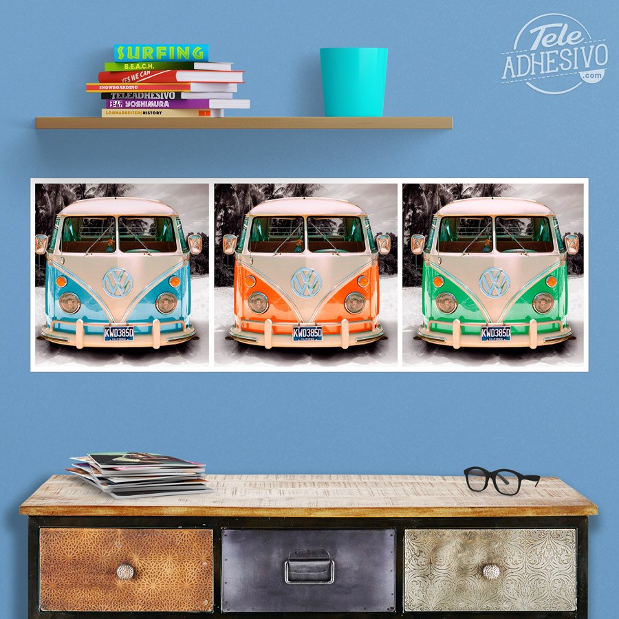 Stickers muraux: 3 Volkswagen T1 (kombi)