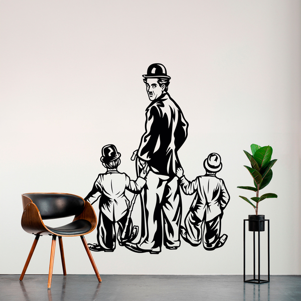 Stickers muraux: Charles Chaplin avec deux enfants