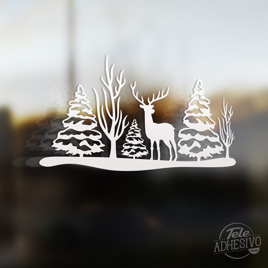 Stickers muraux: Cerf dans le paysage de Noël
