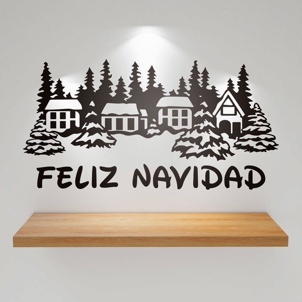Stickers muraux: Maisons couvertes de neige et Merry Christmas 1
