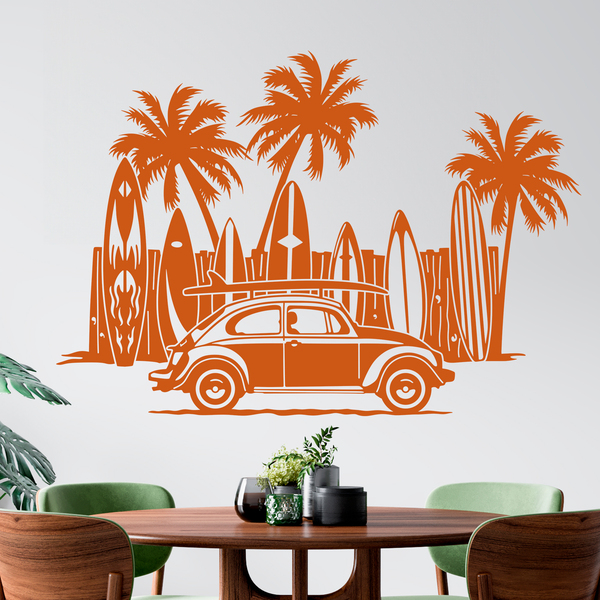 Stickers muraux: Volkswagen, planches de surf et palmiers