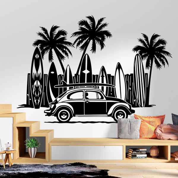 Stickers muraux: Volkswagen, planches de surf et palmiers