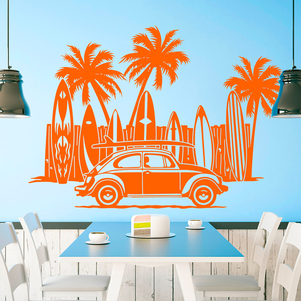 Stickers muraux: Volkswagen, planches de surf et palmiers