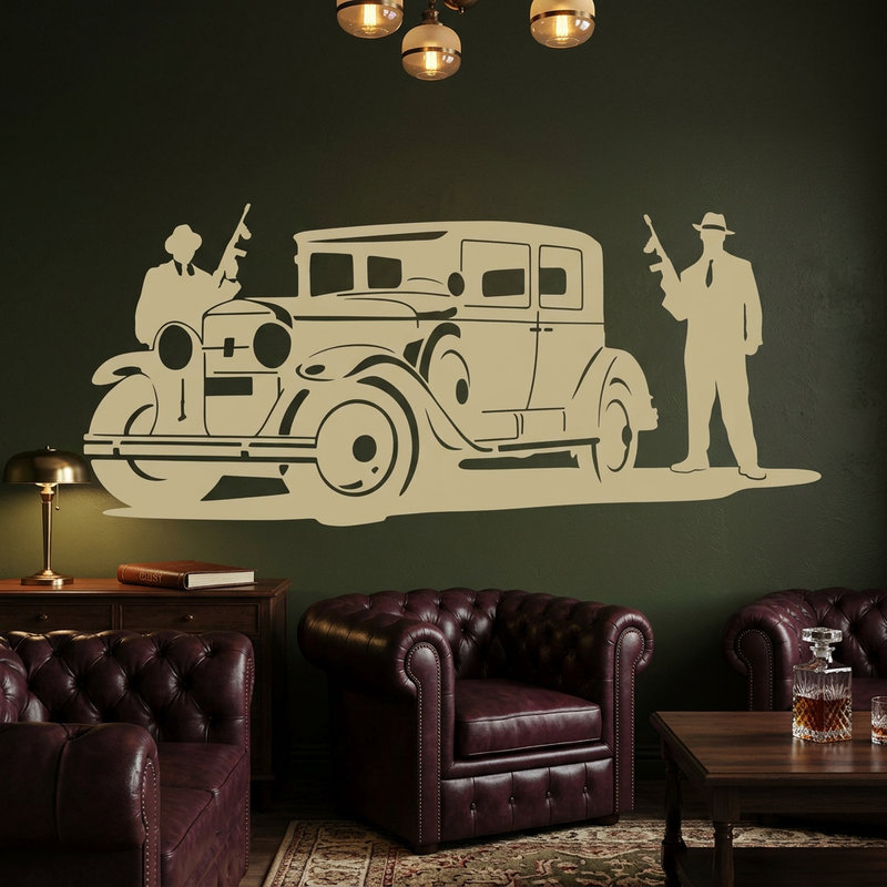Stickers muraux: Les gangsters Al Capone et la Cadillac blind&eacute;e