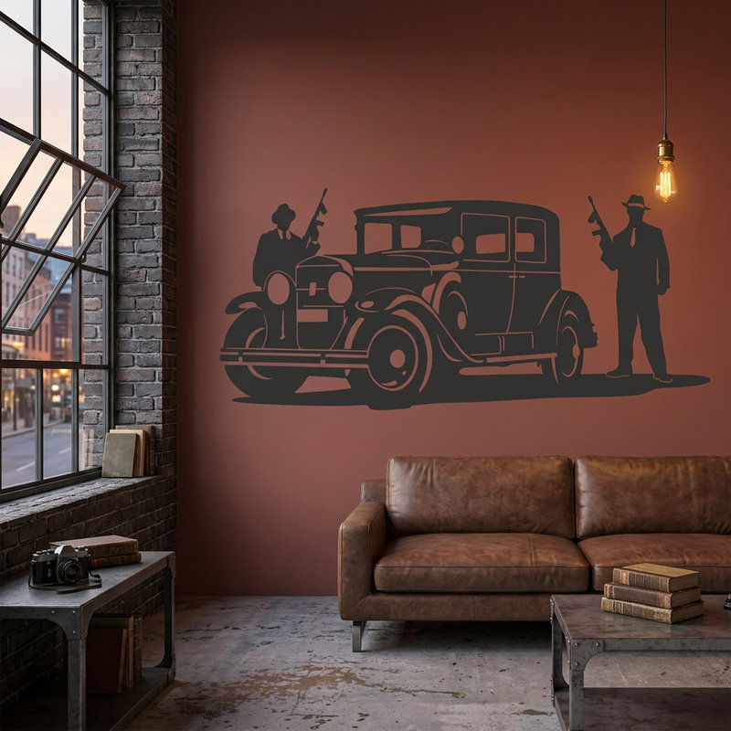 Stickers muraux: Les gangsters Al Capone et la Cadillac blind&eacute;e