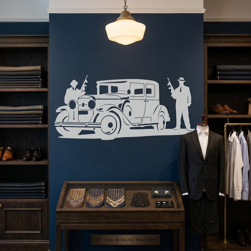 Stickers muraux: Les gangsters Al Capone et la Cadillac blind&eacute;e