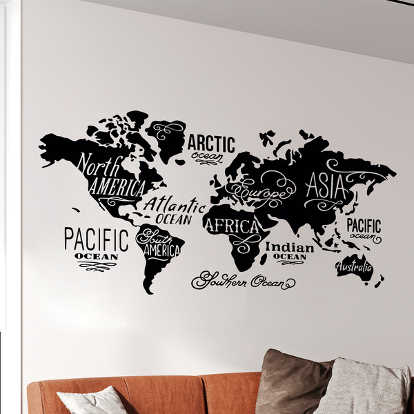 Stickers muraux: Carte Mundi Océans et Continents en anglais 0