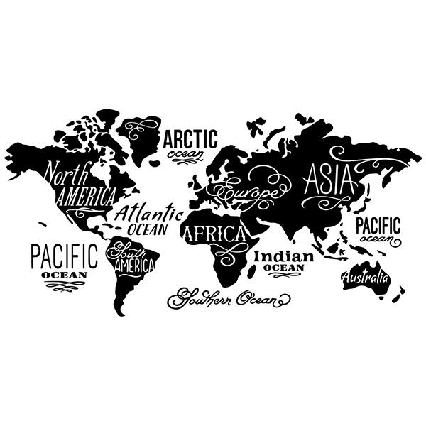 Stickers muraux: Carte Mundi Océans et Continents en anglais
