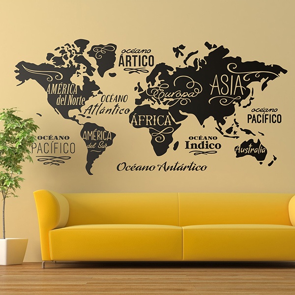 Stickers muraux: Carte Mundi Océans et Continents en espagnol