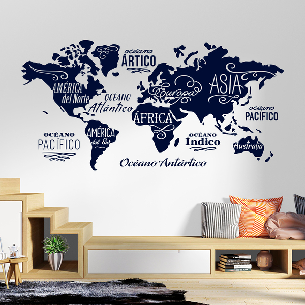 Stickers muraux: Carte Mundi Océans et Continents en espagnol