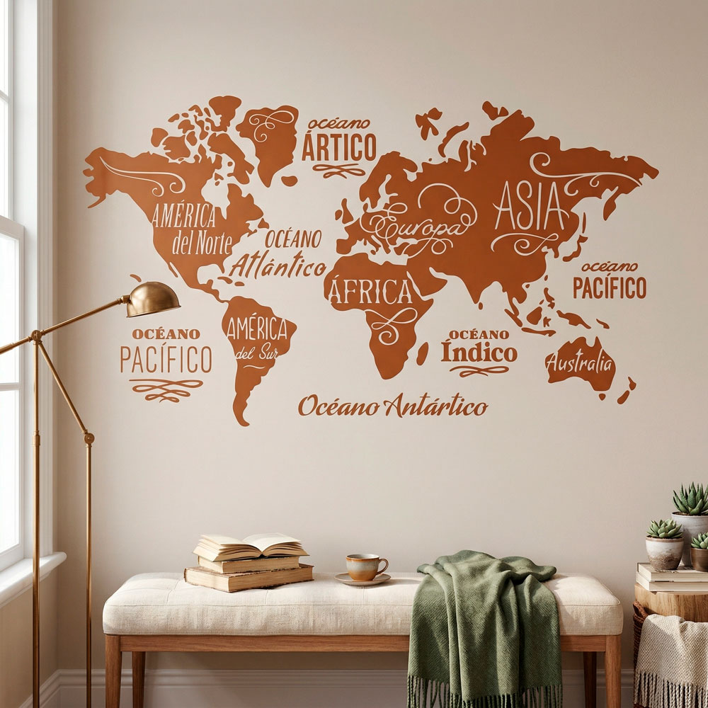 Carte Mundi Oc&eacute;ans et Continents en espagnol 9