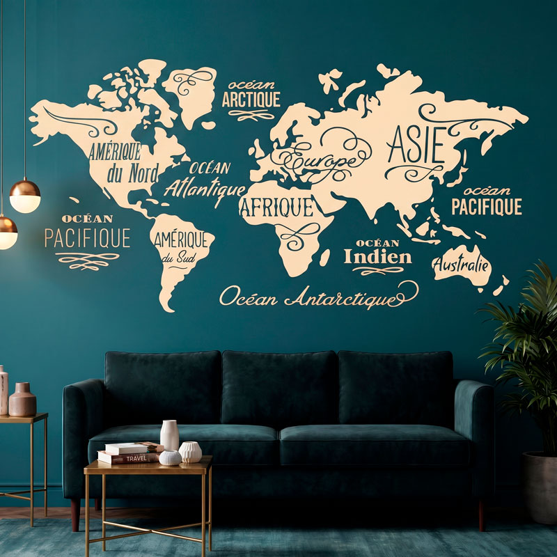 Carte Mundi Oc&eacute;ans et Continents en fran&ccedil;ais 5/7